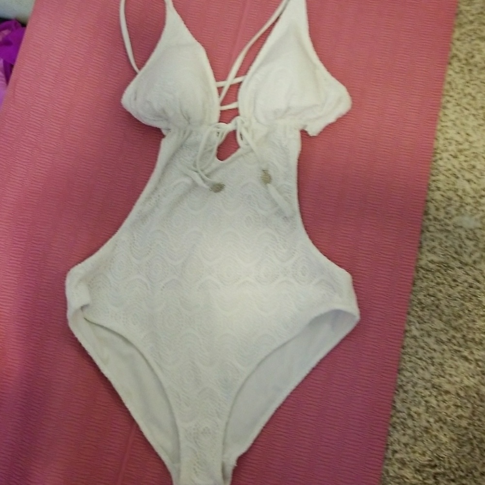 H&M white crochet monokini